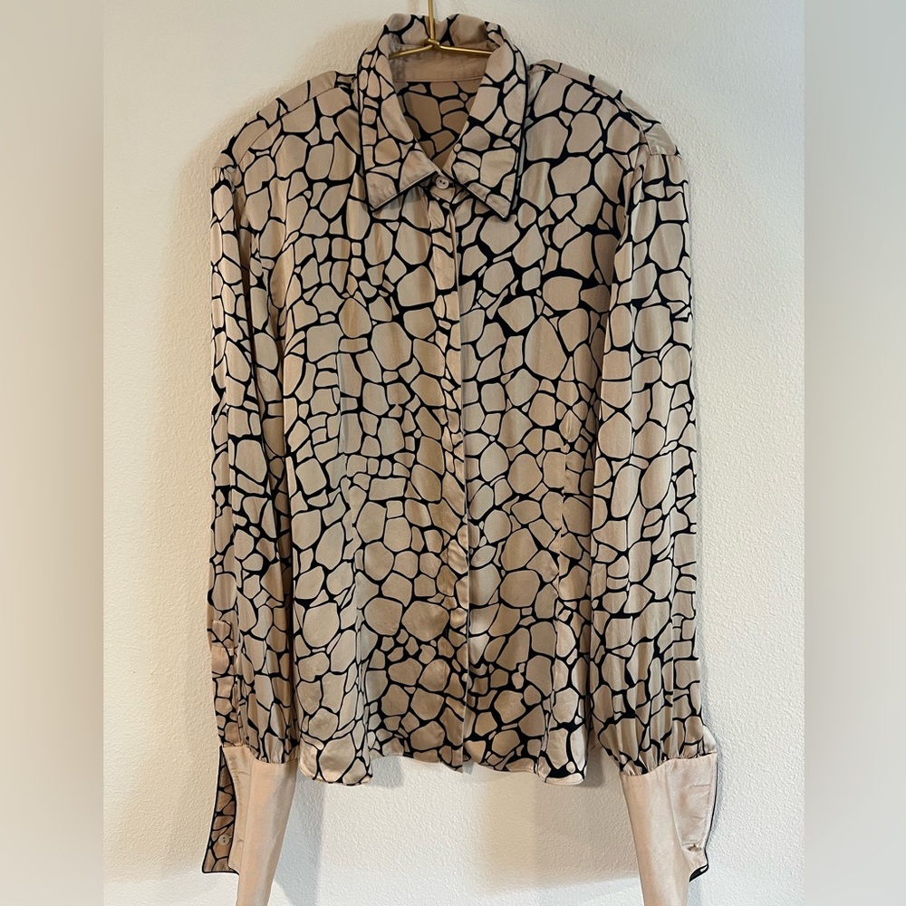 Vintage silk giraffe print French cuff blouse